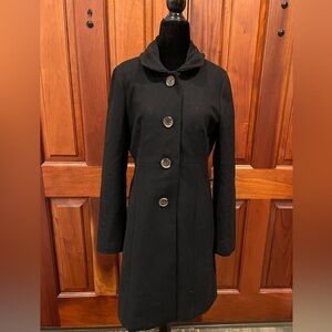 J Crew Size 6 Black Wool Blend Single Breasted Midi Coat Fitted Classic